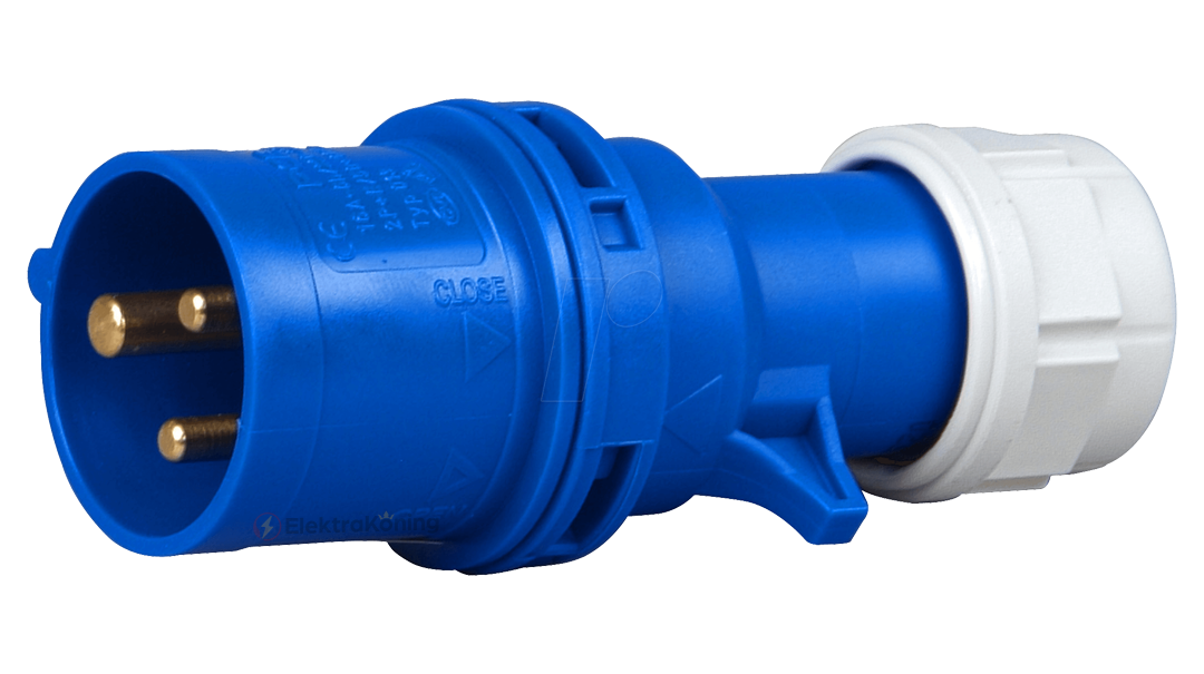 CEE-stekker 230v 16 ampere blauw met wit uiteinde